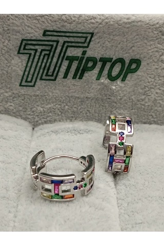 Tiptop/ Gümüş Renk Zirkon Taşlı Küpe Gümüş - Çok Renkli