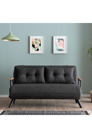 Pafu Sando İkili Keten Katlanır Yataklı Koltuk Koyu Gri Koyu Gri