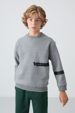 Tommylife Gri Melanj Pamuklu Kalın İçi Tüylü Standart Fit Baskılı Erkek Çocuk Sweatshirt - 11238