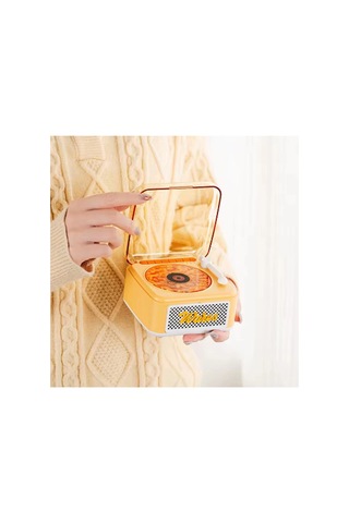 Kargo Nostalji Mini Plak Görünümlü Radyolu Bluetooth Hoparlör 3d Ses Dalgası Retro Müzik Plak Sarı Najmaddin