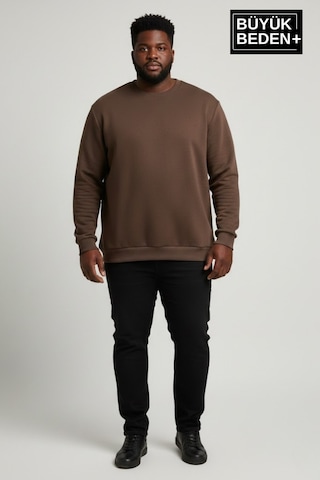 Süperlife Erkek Büyük Beden Bisiklet Yaka Kollar Ve Etek Ribanalı İnce Sweatshirt Spr26bsw956 Kahverengi