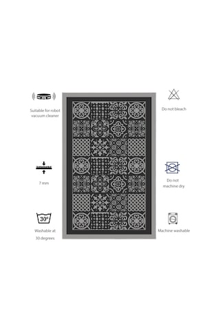 Dijital Kaymaz Yıkanabilir Banyo Mutfak Salon Paspas Halısı Trend Modern Al4008 Antrasit