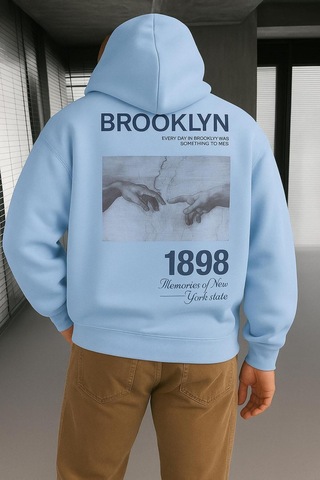 Benroma 3 İplik Penye Brooklyn Baskılı Sweatshırt Bebe Mavisi