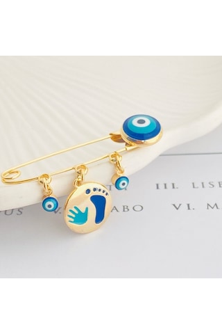 Bebek Yaka İğnesi Bebek Nazarlık El Ayak İzi Yaka İğnesi Gold