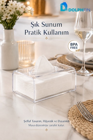 Şeffaf Pet Peçetelik Kutu Mendil Kutusu Masaüstü Peçete Dispenseri 22x12x16 Cm Seffaf