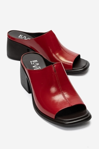 Luvi Shoes Sorex Kırmızı Rugan Hakiki Deri Kadın Kalın Topuklu Terlik