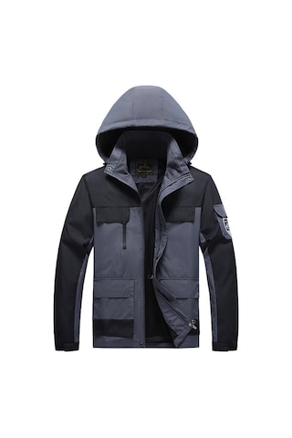 Erkek Kapüşonlu Dağcılık Ceket Koyu Gri Koyu Gri