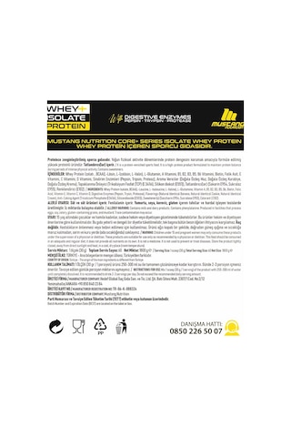 Mustang Nutrition Core+ Series Isolate Whey Protein Tozu 1800 Gr 60 Servis Muzlu Kurabiye + Shaker + Protein Kahve Hediyeli Muz