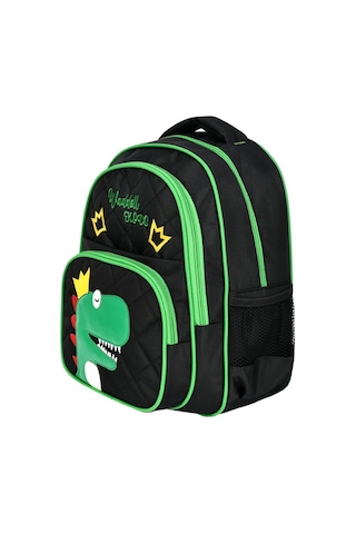 Waddell Siyah Yeşil Dinazor Baskılı İlkokul Çantası - Waddell Bag