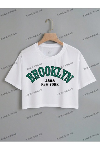 Flood Of Style Crop Ckod-232913 Harf Grafikli Beyaz