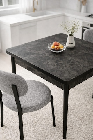 Renlife Ahşap Mutfak Masası Takımı Metal Ayaklı 2 Adet Antrasit Sandalye 70x70 Masa 2gri Aris Antrasit - Gri Vivo