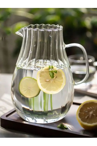 Qerhome Borosilikat Cam Çizgili Sürahi 1800 Ml