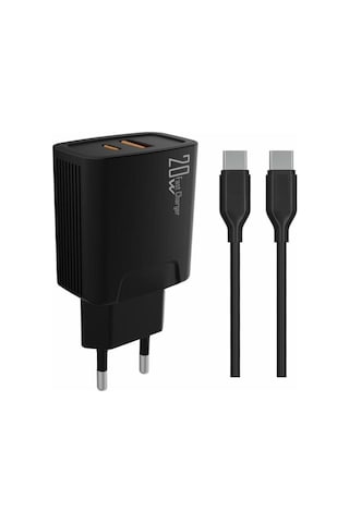 Pdateknoloji 20 Watt Usb + Type-c Çıkışlı Hızlı Şarj Başlık Adaptör + 1m 3a Type-c To Type-c Kablo Yerli Üretim Kdr-42 Siyah 1 Adet