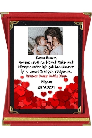 Anneler Günü Hediyesi Kalp Detaylı Fotoğraflı Plaket