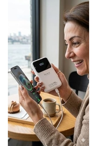 H006 20000 Mah Power Bank Pd 27w Ve Usb 100w Fast Hızlı Şarj Dahili Type C Ve Lightning Kablolu Dünya Standartlarına Uygun Polymer Batarya Birebir Amper Lcd Göstergeli Powerbank