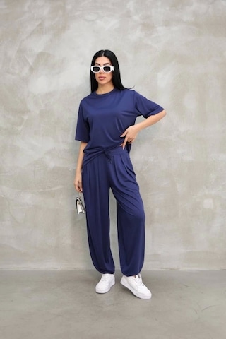 Defymoda Osy Modal Yumuşak Dokulu Kumaş Oversize Bisiklet Yaka T-shirt Jogger Eşofman Altı Eşofman Takımı Lacivert