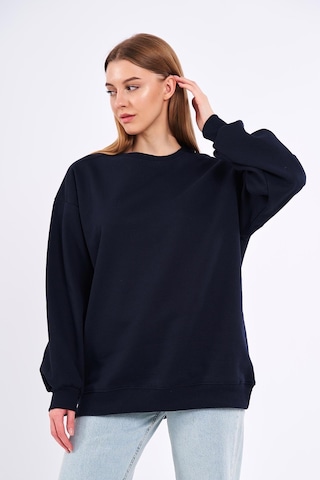 Comeor Lacivert Kadın Pamuklu Oversize Basic Bisiklet Yaka Sweatshirt 001