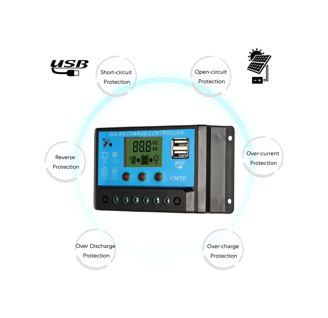 Lemestar Güneş Enerji Kontrol Cihazı 12.6v 10a - Lcd Ekranlı Li-po Batarya Şarj/deşarj Yöneticisi - Güneş Panelleri İçin Usb Çıkışlı