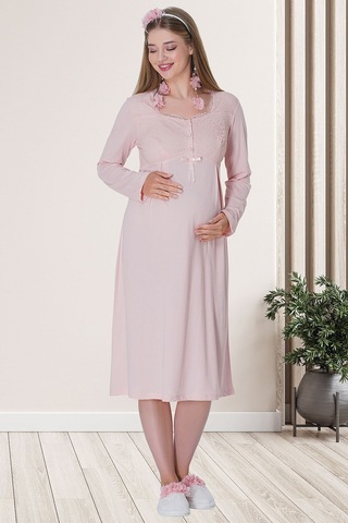 Mecit Pijama Mecit 5715 Pudra Sabahlıklı Lohusa Gecelik Takım
