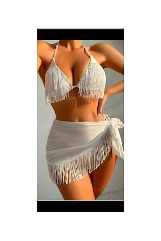 Nisanurtekstil 3'lü Bikini Takımı Beyaz Beyaz