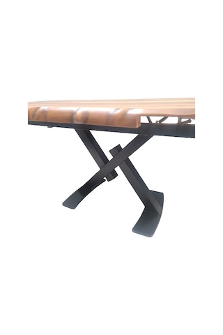 Masa Japon X Model Metal Siyah Ayak Kalınlaştırıma Kütük Desen Kelebek
