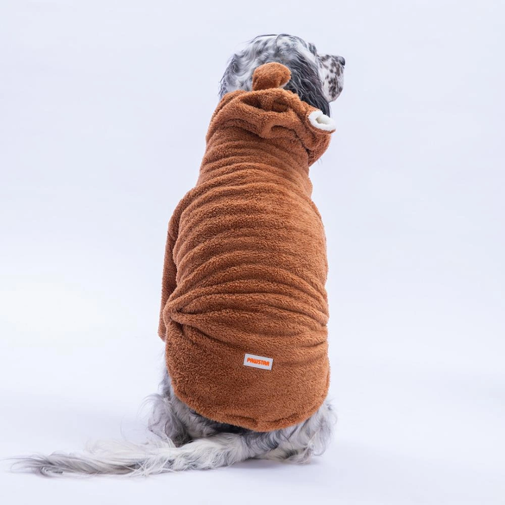 Kahverengi Lucca Teddy Hoodie Ayı Kulaklı Peluş Orta Büyük Irklar Köpek Kıyafeti Köpek Sweati