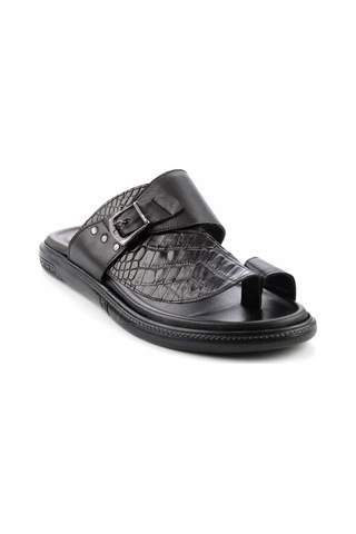 Siyah Hakiki Deri Erkek Terlik E04322038411 Siyah