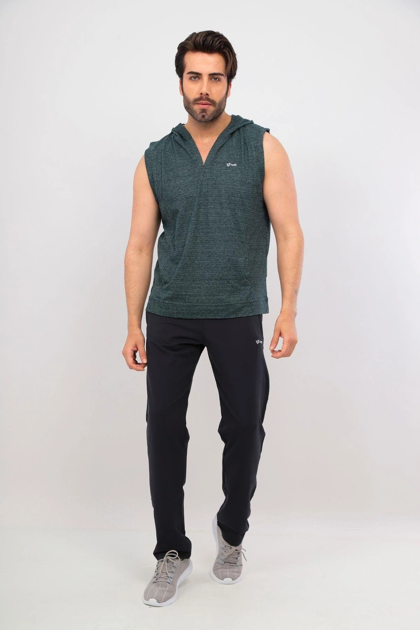 Erkek 3'lü Kapşonlu Kısa Kol Atletli T-shirt Takım Yeşil