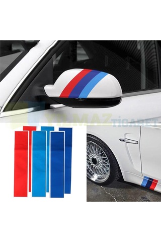 Bmw M Ayna Şerit Ön Izgara Marşpiyel Sticker Yapıştırma Logo 6 Ad 25 X 5 Cm (3+3 6 Adet)