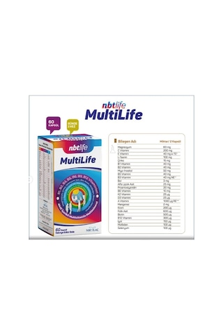 Nbt Life Multilife Multivitamin Multimineral Takviye Edici Gıda 60 Kapsül