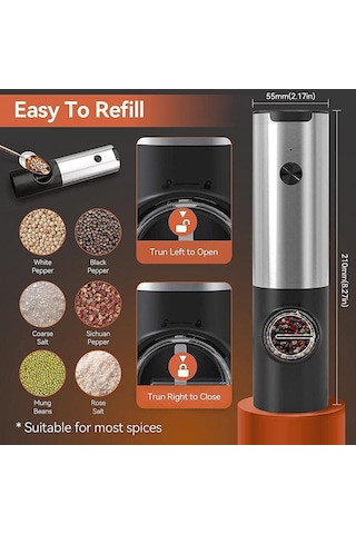 Usb C Tipi Şarj Bağlantı Noktalı Elektrikli Tuz Ve Karabiber Öğütücü, Otomatik Doldur Baharat Değirmeni Tuzluk & Biberlik 52944521