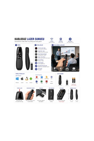 Kablosuz Lazer Sunum Kumandası 30m Powerpoint Presenter Usb Lazer Pointer 200m