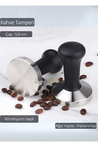 Tamper Aluminyum Saplı Paslanmaz Tabanlı Kahve Tamperi 58 Mm siyah