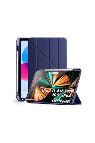 Apple Uyumlu iPad, 11 A16 2025 Kılıf Yumuşak Üçgen Standlı Kalem Bölmeli Akıllı Uyku Modlu A3354