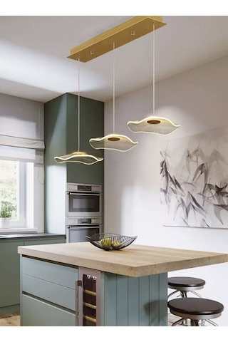 Burenze Burenze Luxury Exclusive Üçlü Sıralı Sarkıt Led Avize Jellyfish Gold Sarı Ledli Avize -burenze2022-7 Gold Sarı