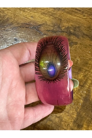 Tavus Kuşu Kanadı Desenli Kemik Kadın Hint Bileziği Çap 7 Cm Pembe