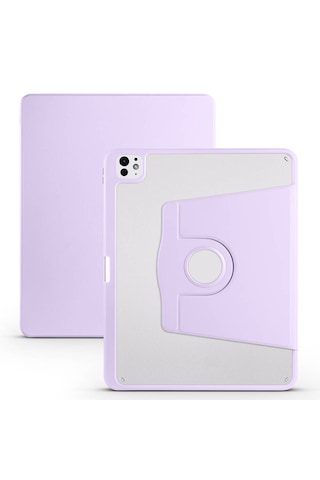 Arabulalaca Apple Uyumlu iPad Pro 13 2024 Lila Renk Kalem Bölmeli Dönebilen Standlı Kılıf Standlı Kapak