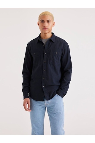 Dockers Minimalist Uzun Kol Erkek Gömlek - Günlük Stil Mavi
