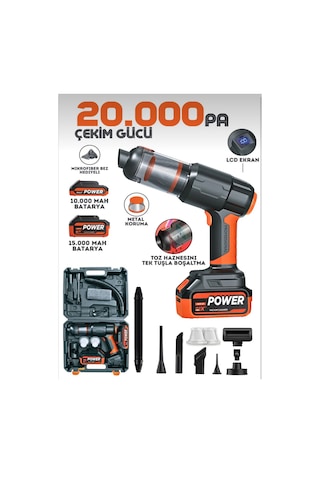Auhma Ahv-21 20.000pa Şarjlı Araç Süpürgesi Ve Hava Üfleyici - Çift Bataryalı Profesyonel Set
