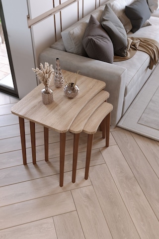 Zuesse Dizayn Reyhan 3lü Zigon Sehpa & Yan Sehpa Ahşap Ayaklı Salon Seti Çay Sehpası - Sonomo