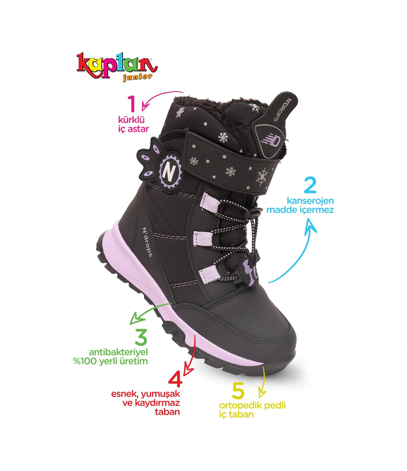 Kaptan Junior Kız Çocuk Kürklü Kar Cırtlı Bot Pndrk 650 Siyah