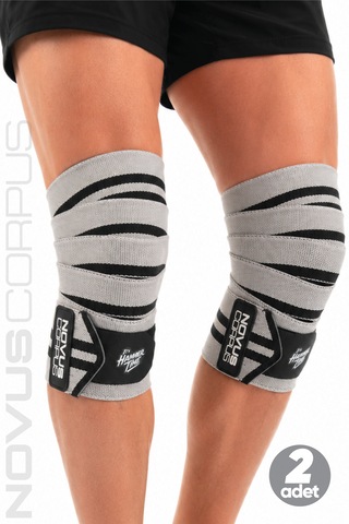 Fitness Diz Bandajı Knee Wraps Ağırlık Crossfit Dizliği Sarmalı Dizlik Cırt Bantlı - 2 Adet - Gri/siyah
