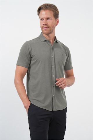 İmza Haki İtalyan Yaka Kısa Kol Cepsiz Slim Fit Esnek Gömlek 1004260159 Koyu Haki