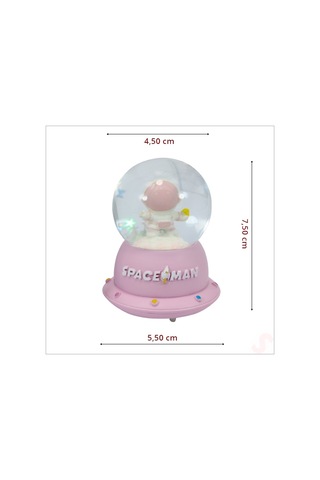 Uçuşan Yıldızlı,7,5cm X 4,5cm Led Işıklı Astronot Küre - Pembe