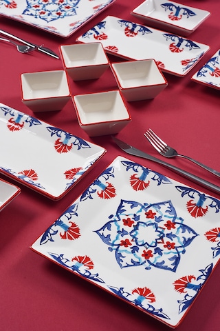 Piatti Naturali 12 Parça 4 Kişilik Çini Kahvaltı Takımı Handmade Sunum Set Çok Renkli