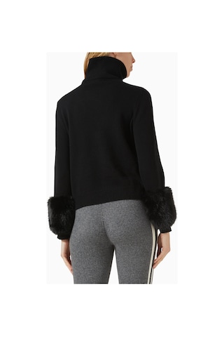 Izaak Azanei Zip - Up Faux Cuff Sweater, Şık Ve Lüks Kadın Yün - Kaşmir Kazak Siyah