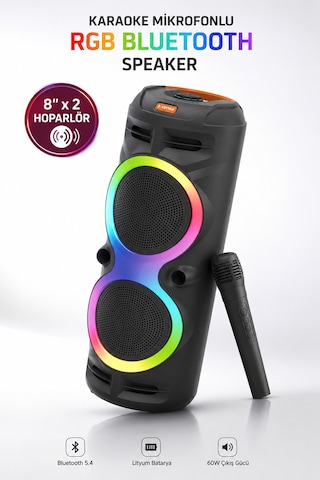 Taşınabilir Mikrofonlu 60w Led Işıklı Bluetooth Karaoke Hoparlör Set