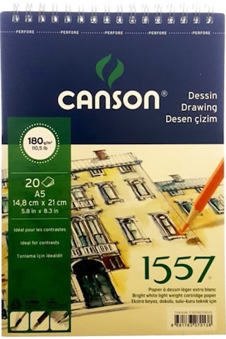 Canson 1557 Dessin Resim ve Çizim Blok Spiralli A5 180 G 20 Sayfa Canson 1557 Dessin Resim ve Çizim Blok Spiralli A5 180 G 20 Sayfa