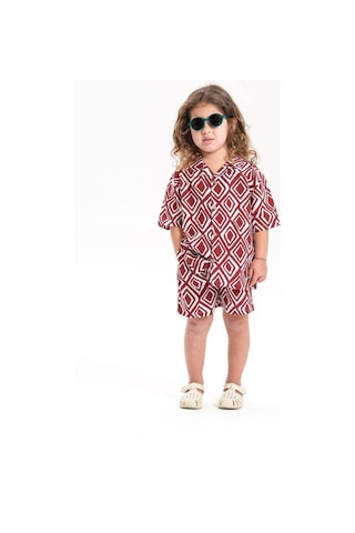 Miniko Kids Laciel Paris Keten Gömlekli Desenli Erkek Çocuk Şortlu Takım Bordo