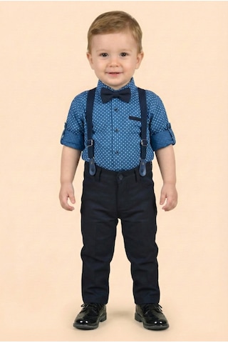 Mnk Baby & Kids Erkek Bebek Askı Papyon Gömlek Pantolon Takım M00785 Indigo